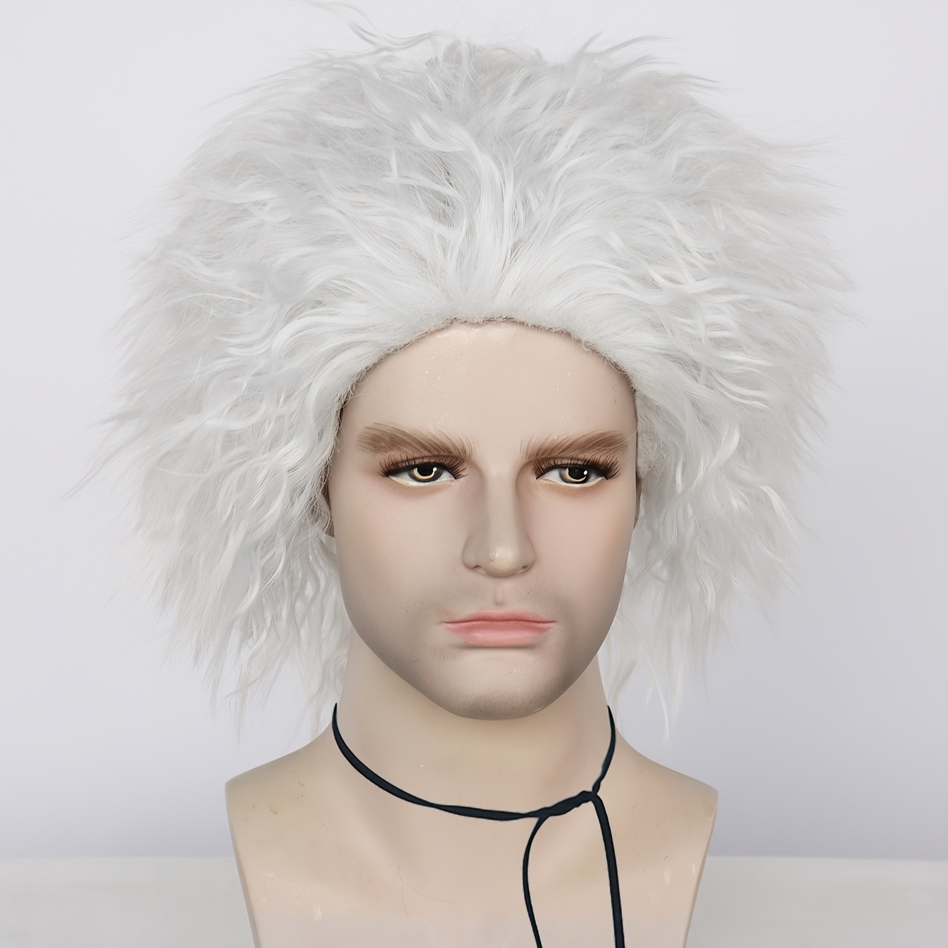 

A Synthetic Short Layered Afro Curly Messy Wig In Silvery-white, For Men. Halloween, Funny Parties, Or As A Costume For A . An Ideal Gift For Birthdays, Thanksgiving, And Christmas Decorations.