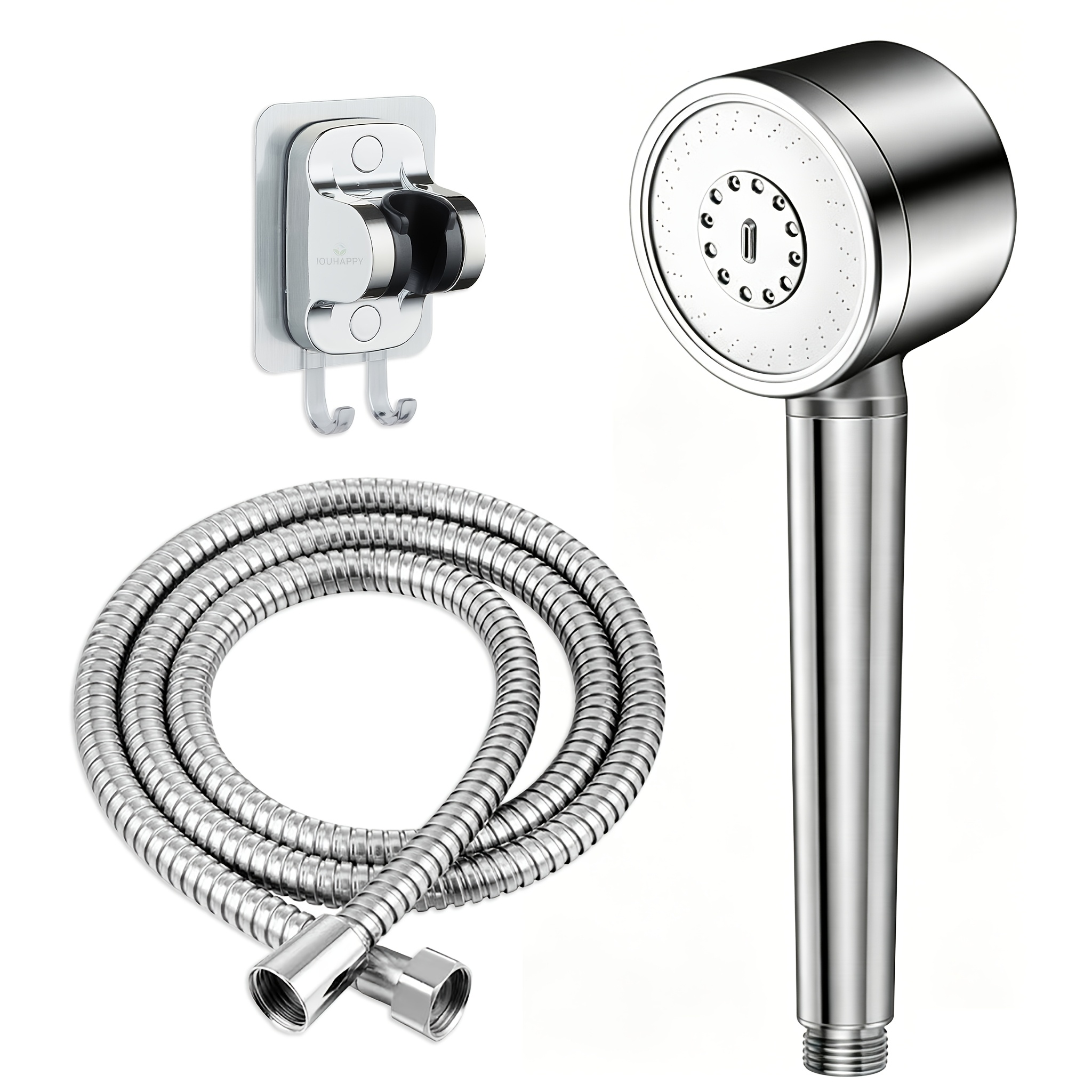 TEMU 1 Set New Stainless Steel Pressurized Shower Head, Including Hose And Bracket, Adjustable 3-mode Shower Head, Water-saving, Handheld Shower Head