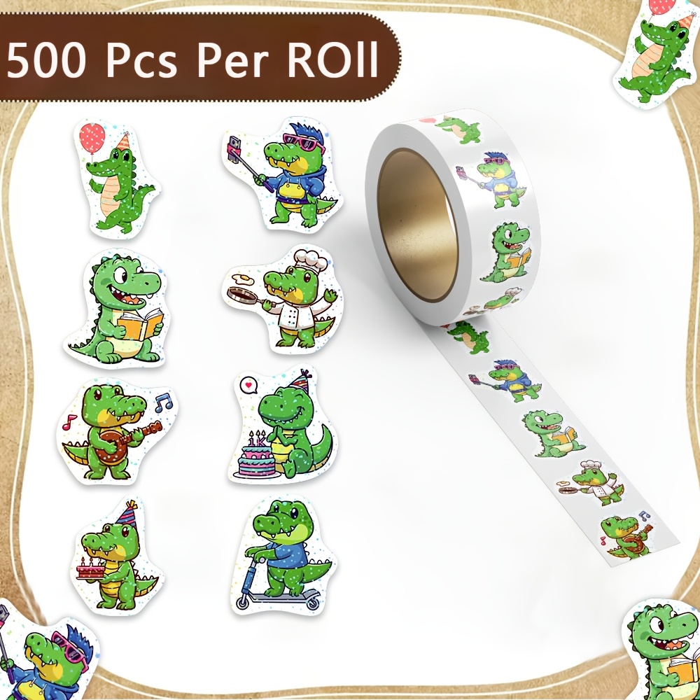 TEMU 500 Sheets/roll Laser Transfer Stickers, Crocodile Theme, Various Crocodile Designs, Suitable For Decorating Planners, Diaries, Greeting Cards,