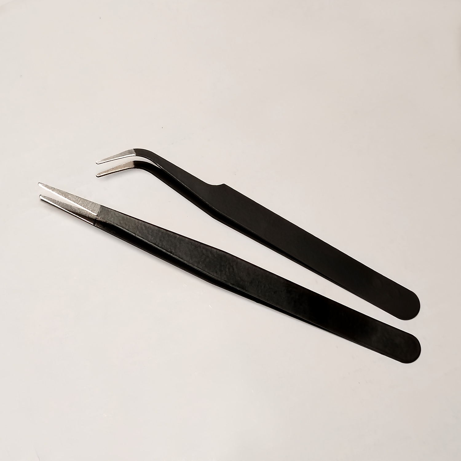 TEMU 2pcs Stainless Steel Curved Straight Black Tweezer For Nail Art Rhinestones False Eyelashes Picking Tool
