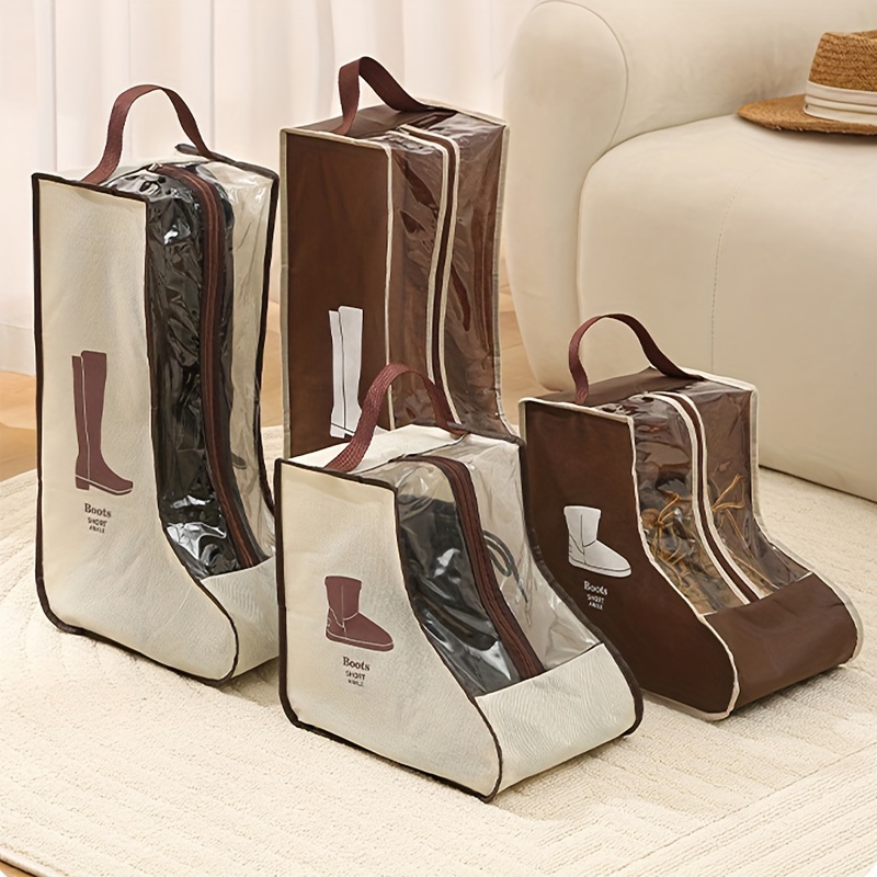 

1pc Multi-functional Fabric Boot Storage Bags With Handle, Transparent Dustproof And Moisture-proof Shoe Protector Pouches For Long Boots And Ankle Boots