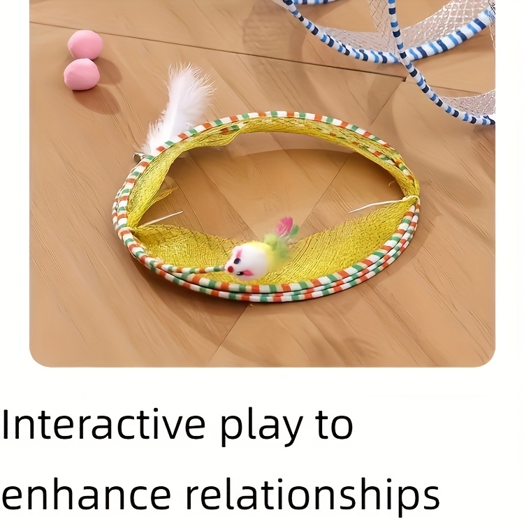 Deux tunnels pour chats en forme de ressort, pliables pour le divertissement et le jeu, tunnel spirale de chasse, équipés de jouets en plume et de souris, adaptés aux chatons, jouets d'intérieur pour chats.