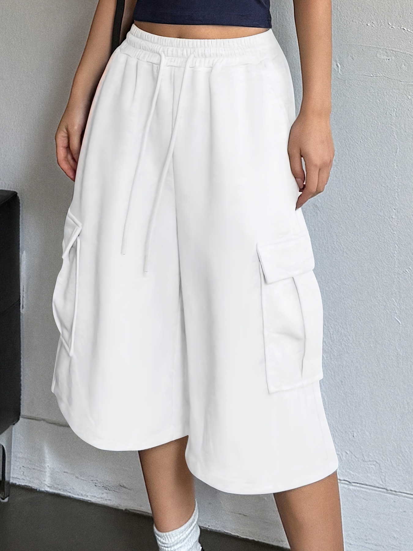 women's casual cargo shorts white drawstring waist multiple Temu