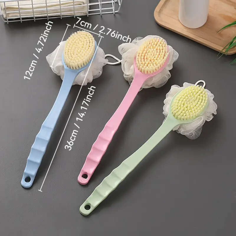 1 in 1 long handle bath brush dual sided soft bristles loofah back scrubber non slip extendable handle for exfoliating massage ideal for shower use exfoliation tool soft bristle body Product details 2