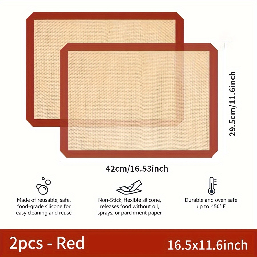 TEMU 2pcs, Silicone Baking Mat, Reusable Baking Mat, , Heat-resistant, Silicone Mats For Baking, Oven Baking Sheet For Making Cookie, Macaron, Bread,