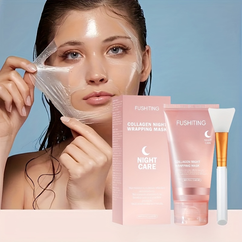 FUSHITING Collagen Night Wrapping Mask - Enriched with Collagen, Ceramide, Hyaluronic Acid, And Niacinamide - Provides Moisturization And Enhances Elasticity - Light Beige Care for Nighttime Skincare