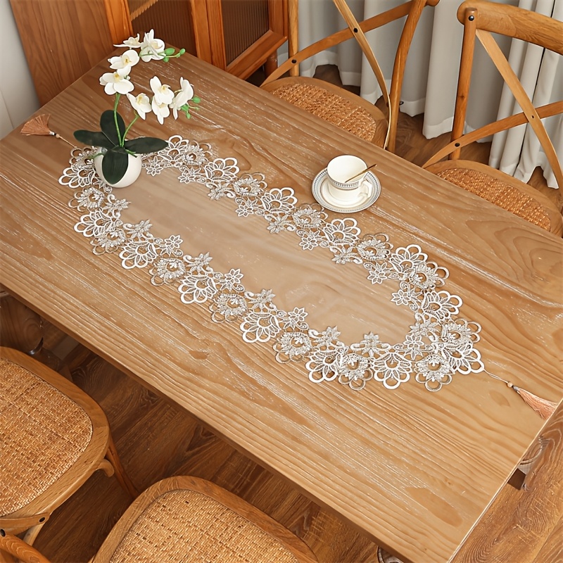 TEMU 1pc Exquisite Lace Gauze Table Runner - Perfect For Home Decor, Restaurants, Kitchens, Outdoor Picnics, And Wedding Party Layouts