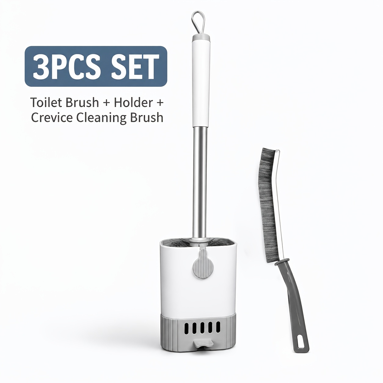TEMU 3pcs Set Of Wall-mounted Long-handled Toilet Brushes And Cleaning Brushes, Including Toilet Brush, Base, Cleaning Brush, Flexible Cleaning