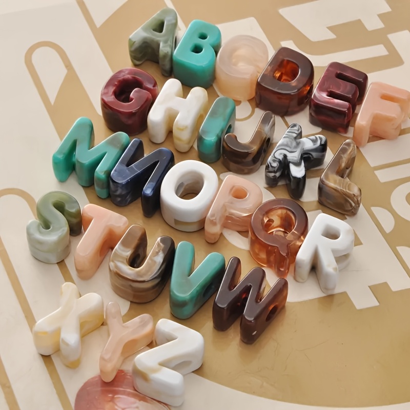 TEMU 22pcs Perles Lettres Grand Trou, Lettres Acryliques Motif Marbre, Vendues en Gros, pour la Fabrication de Porte-clés, Sacs, Bracelets,