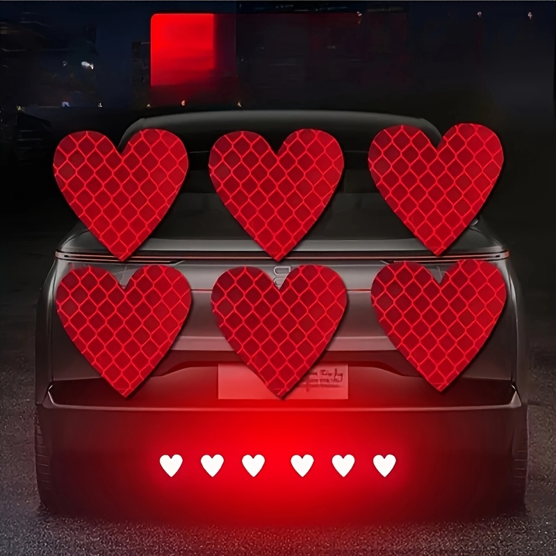 6pcs Red Heart Reflective Stickers - Decals For Cars, Motorcycles, And E-bikes, Enhances Nighttime Safety And Style, Durable Polyester Material, , Fade-resistant, Car Stickers/bumper Stickers