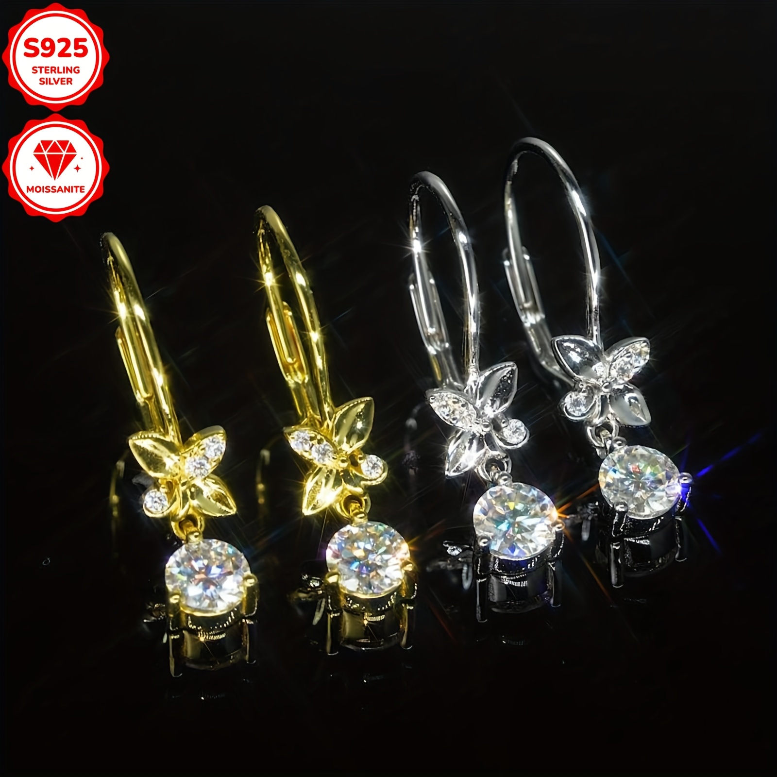 Women's Moissanite Dangle Earrings, 925 Silver