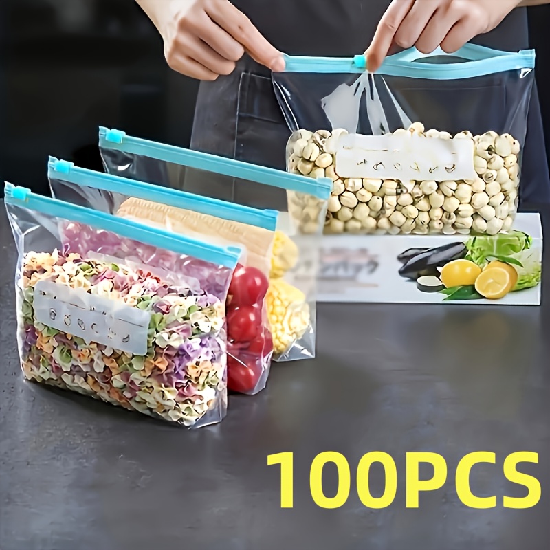100pcs Storage Bags, Zipper Fresh-Keeping Bags, Food Classification and Sealing Bags, Suitable for Fruits,  , Vegetables, and Meat, Kitchen Organization and Storage, Kitchen Supplies,Reusable Produce Bag