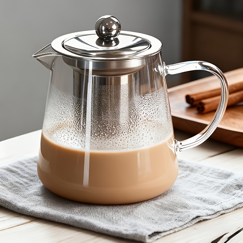 1 tetera de vidrio para bubble tea, separador de té y agua, taza de té resistente a altas temperaturas, juego de té engrosado, uso doméstico, hervidor de agua, tetera individual para preparar té, capacidad seleccionable