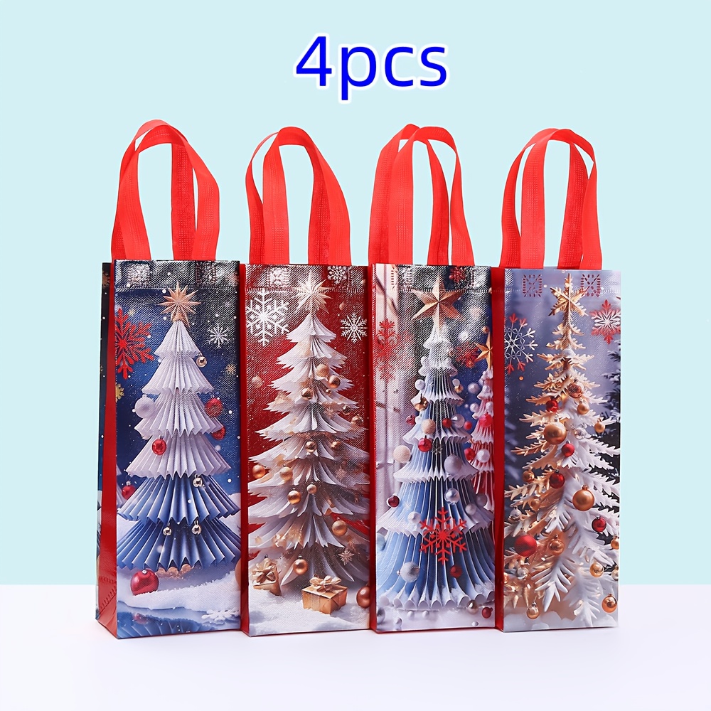 TEMU Gift For Her/him 4pcs Party Tote Bag Packs Christmas Wine Bags Thickened Laminated Non-woven Design Universal Red/white Packaging For Champagne,