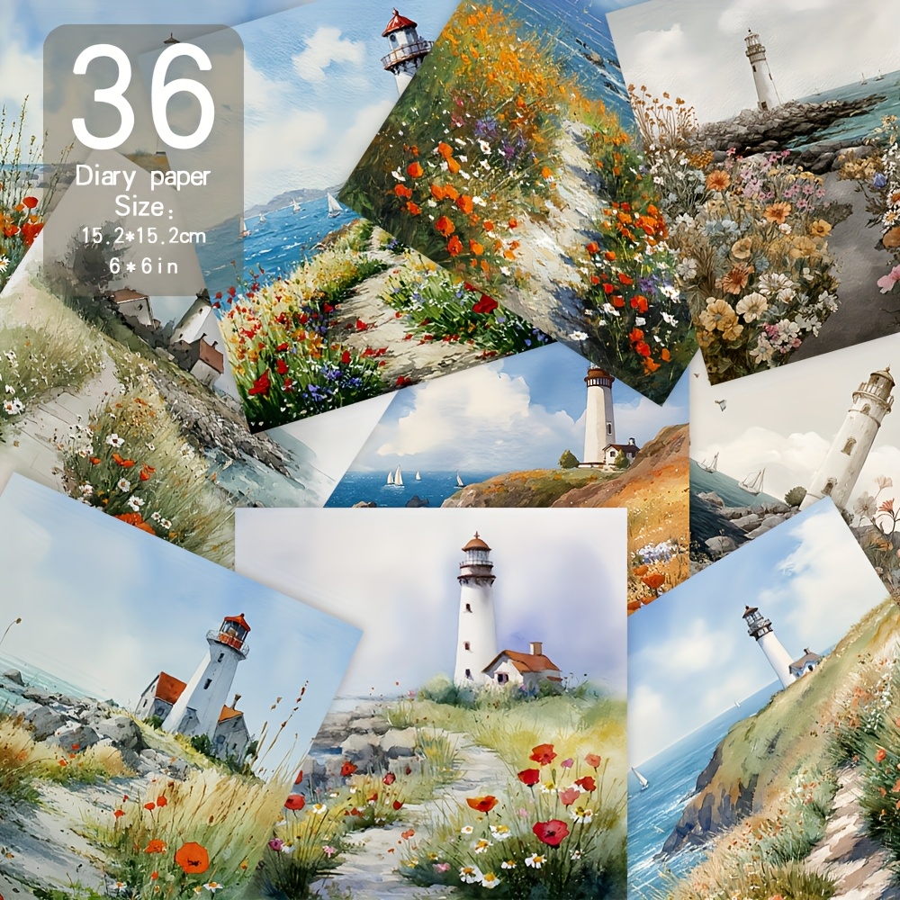 TEMU 36 Feuilles de Papier , 6×6 Pouces - Design Phare en pour DIY, Création de Cartes et Décoration d'Albums
