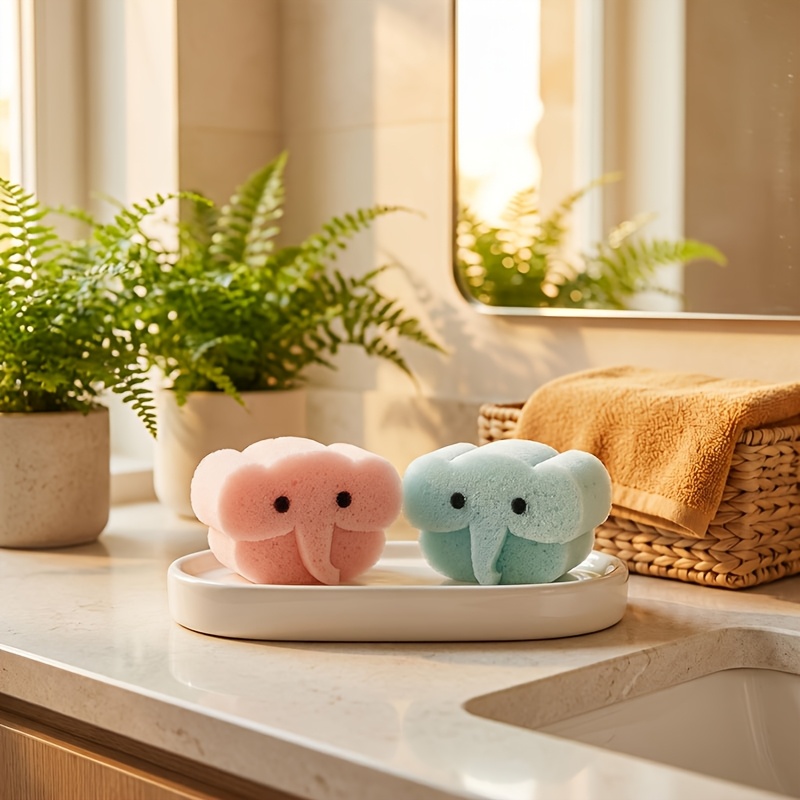 Macaron Elephant Bath Sponge, Soft Foaming Shower Pad