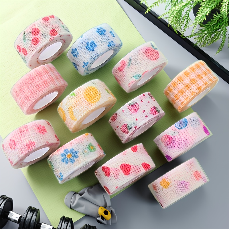 Image of 12 Rolls Finger Protection Bandage, 1 Roll 78 Inches, Random Style, Self-adhesive Breathable Non-woven Elastic Finger Protection Bandage, Anti-wear Hand Movement Tape