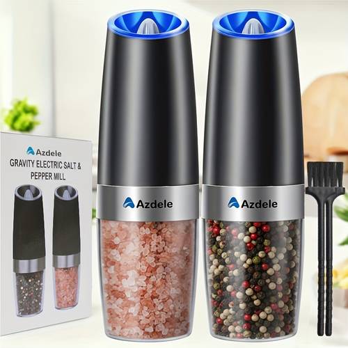2pcs gravity sensing electric salt and pepper grinder set battery powered led hand operation local fast delivery local werehouse adjustable coarseness grinder black kitchen gadget christmas gift halloween father gift