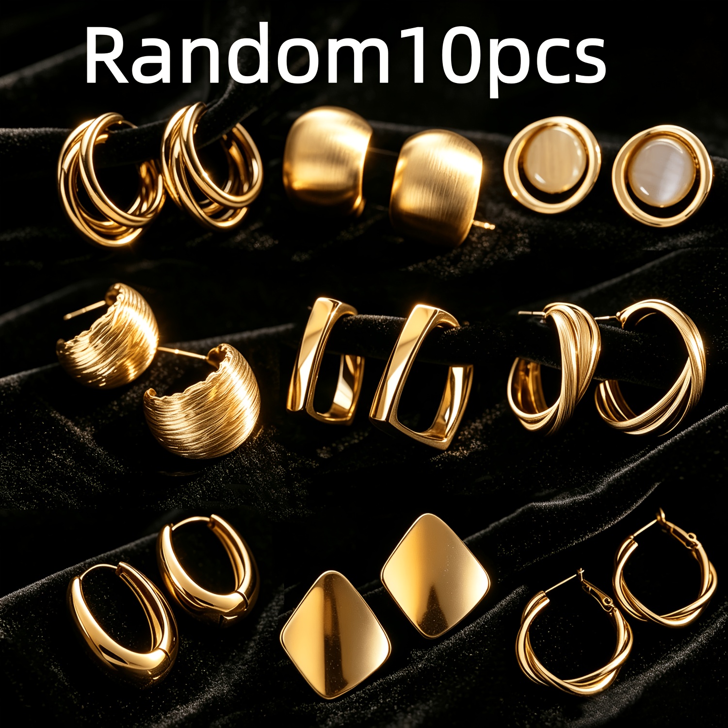 TEMU Random 10pcs Geometric Block Twisted Earrings, , Simple, High-end, Elegant,, Suitable For Daily Wear, Workplace, Dates, Versatile, Earrings