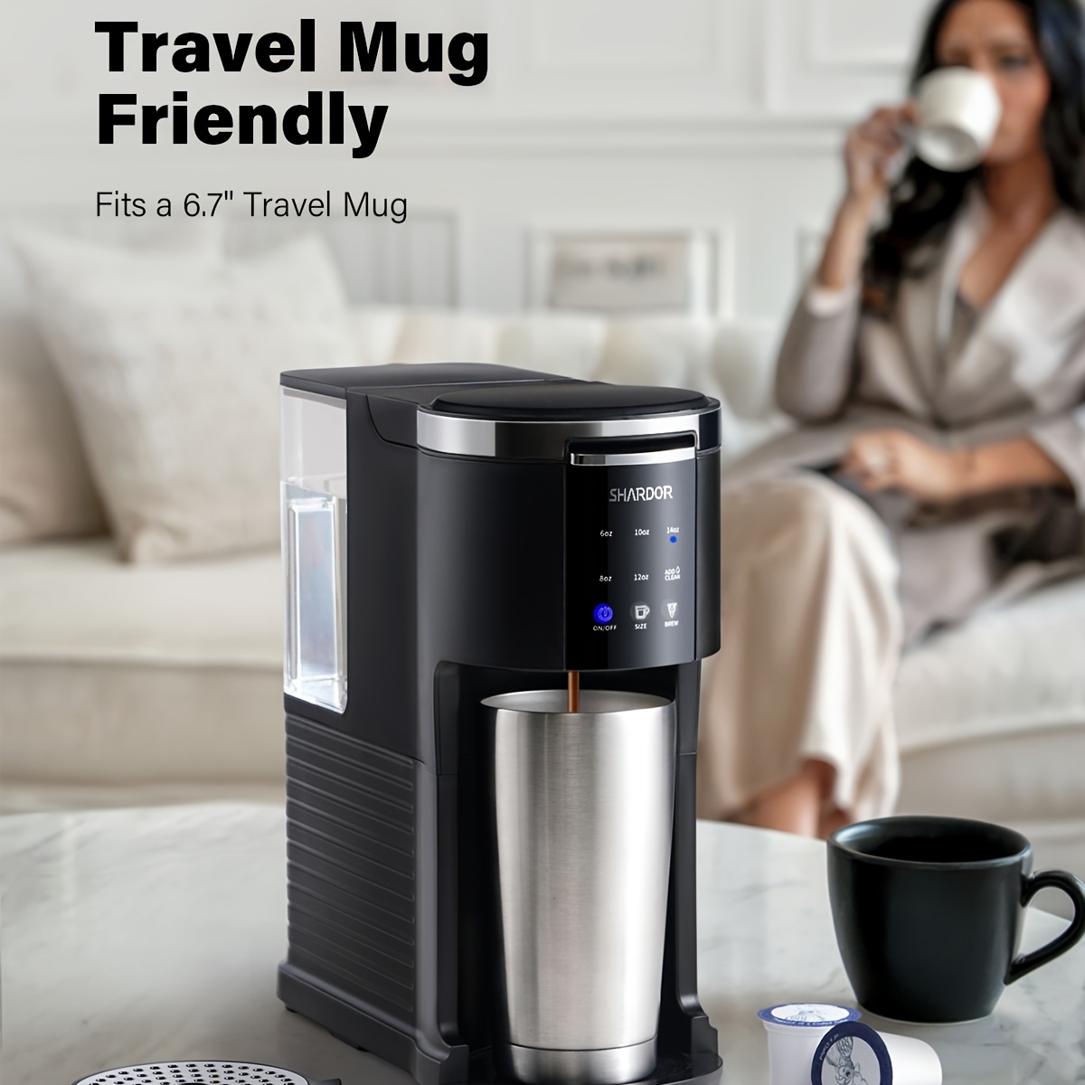 SHARDOR 3-In-1 Single-Serve Coffee Machine, K-Cup Coffee Maker Compatible with Ground Coffee & Teas, 6 to 14 Oz Brew Sizes, 40 Oz Removable Water Tank, Descaling Settings, Black