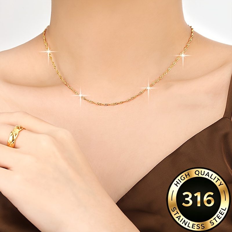 Women's High-End Water Wave Design Stainless Steel Necklace