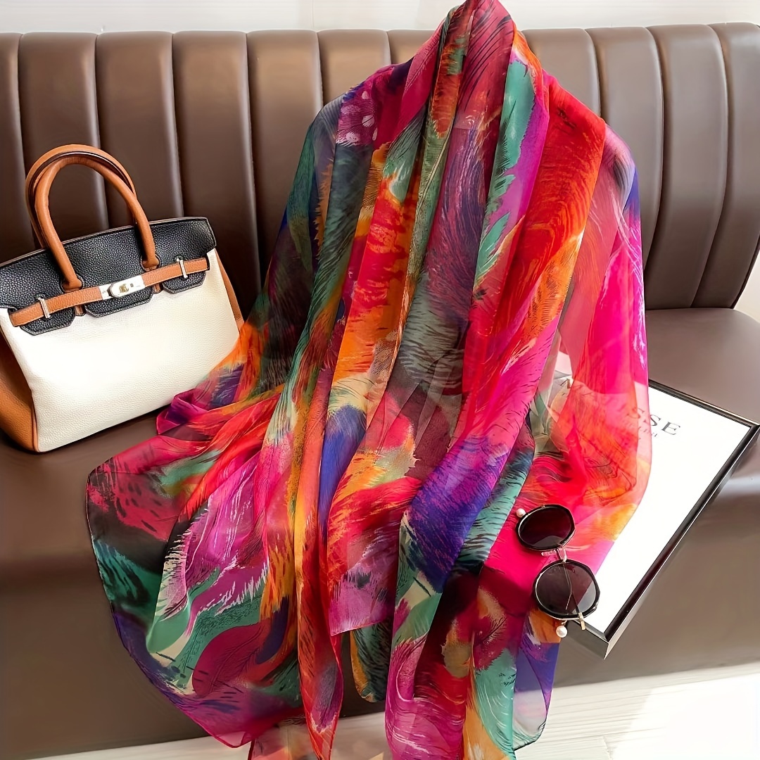 

Women's Elegant Summer Lightweight Scarf, Soft Cozy Thin Breathable Shawl, Sun Protection Long Scarf, Versatile Printed Design Wrap