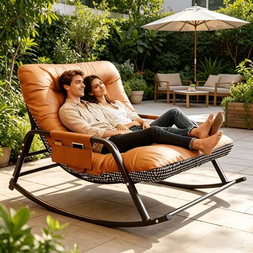 a two person oversized patio rocking chair a style two seater chaise lounge simple and romantic the chaise lounge features armrests and is reversible for dual sided use providing support for two people it combines