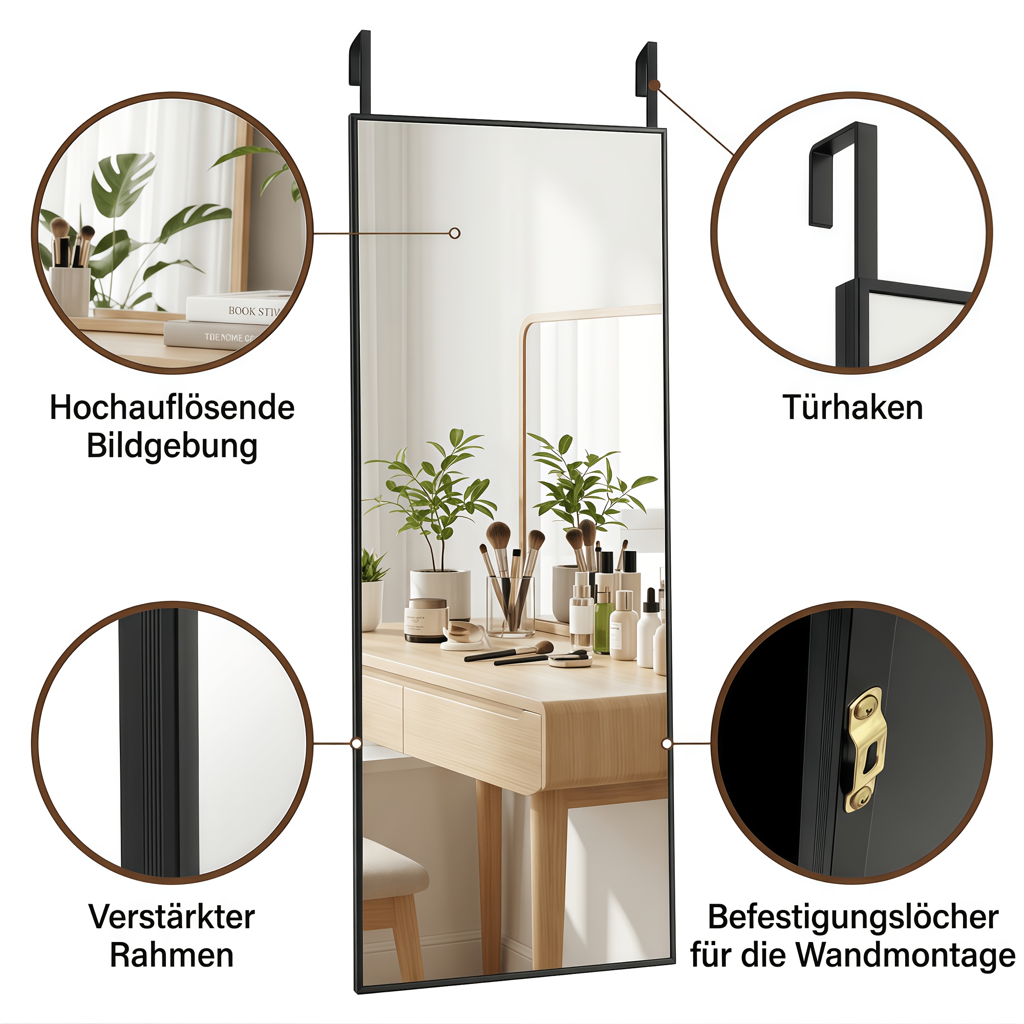 Image of Wall-mounted Full-length Mirror, Widened And Thickened To 110 X 32.5cm, Suitable For Use In Bedrooms, Living Rooms, And Entrances As A Door-hung Metal Alloy Frame Vanity Mirror