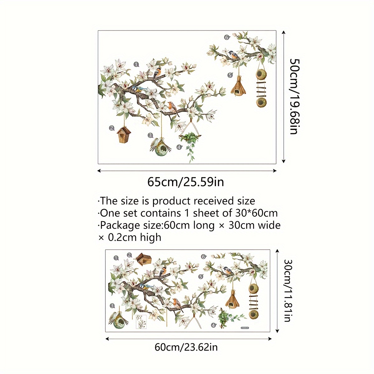 1 Sheet Static Cling Window & Wall Decals Suitable For Windows Doors Glass Panels - Branch With Hummingbirds,, Flowers, Pvc Film, & Stick Application, Contemporary Decor For Glass Decoration