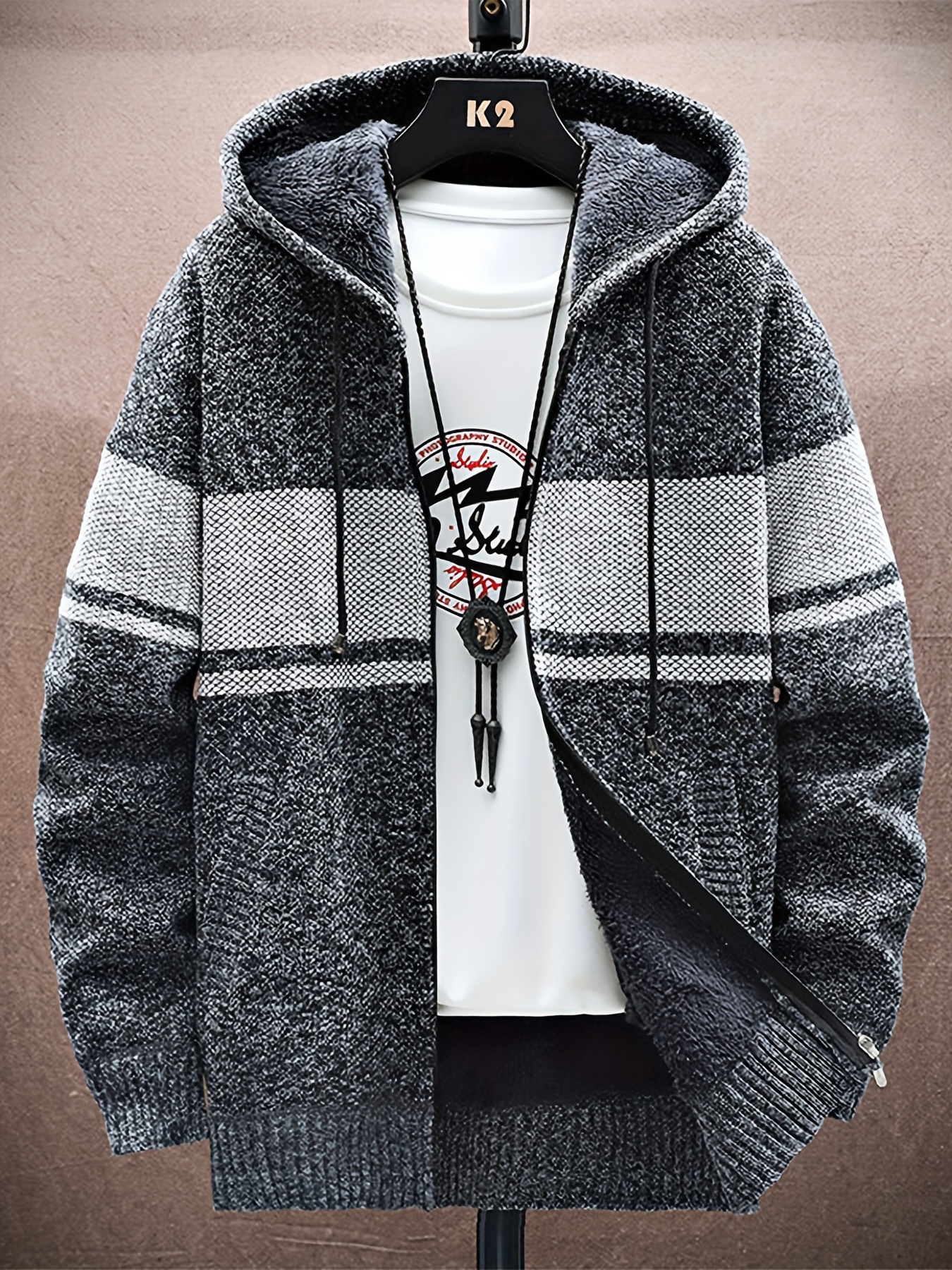 秋冬新款连帽拉链男士休闲长袖夹克外套百搭保暖外穿拼色款休闲男上衣 商品详情 0