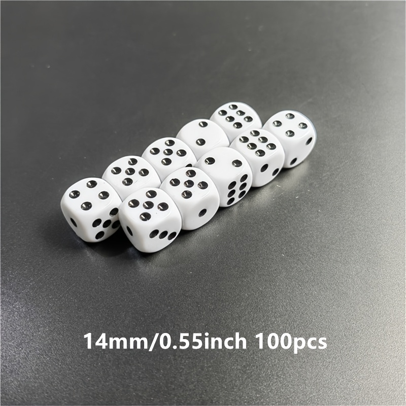 Image of 100pcs White Acrylic Dice, Size 14mm/0.55inch Or 16mm/0.63inch, Suitable For Board Game Entertainment, Party Entertainment, And Bar Games