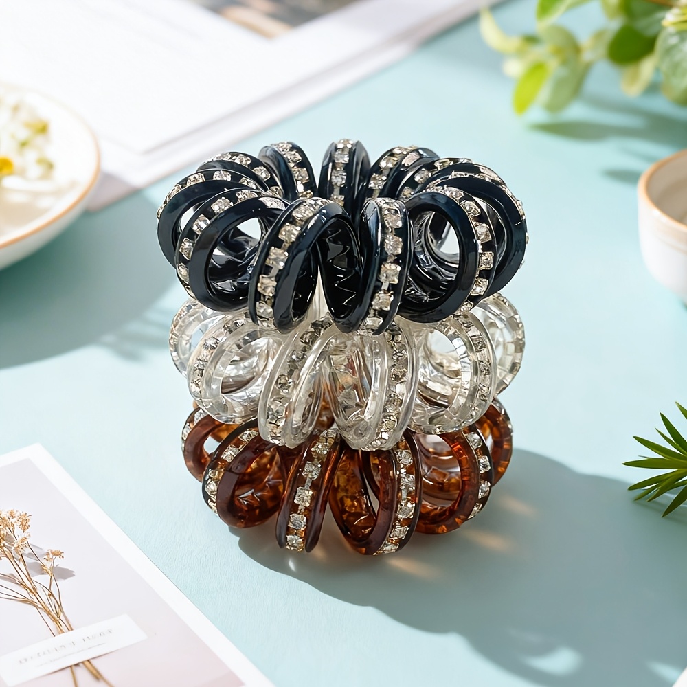 TEMU 3pcs Shiny Phone Cord Hair Ties For Women, Fashionable Round In Series, In , Black, And White, Options, Suitable For Daily Wear, Sports, ,