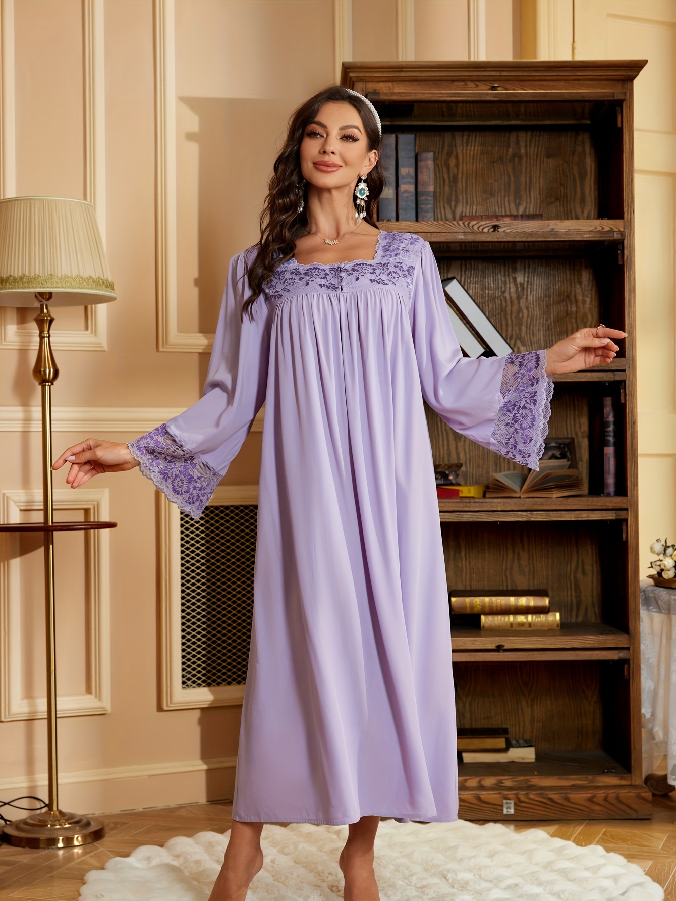 House Coat Ladies Long Button Through Dressing Gowns Embroidered 46" Button  Through Housecoat HC66356