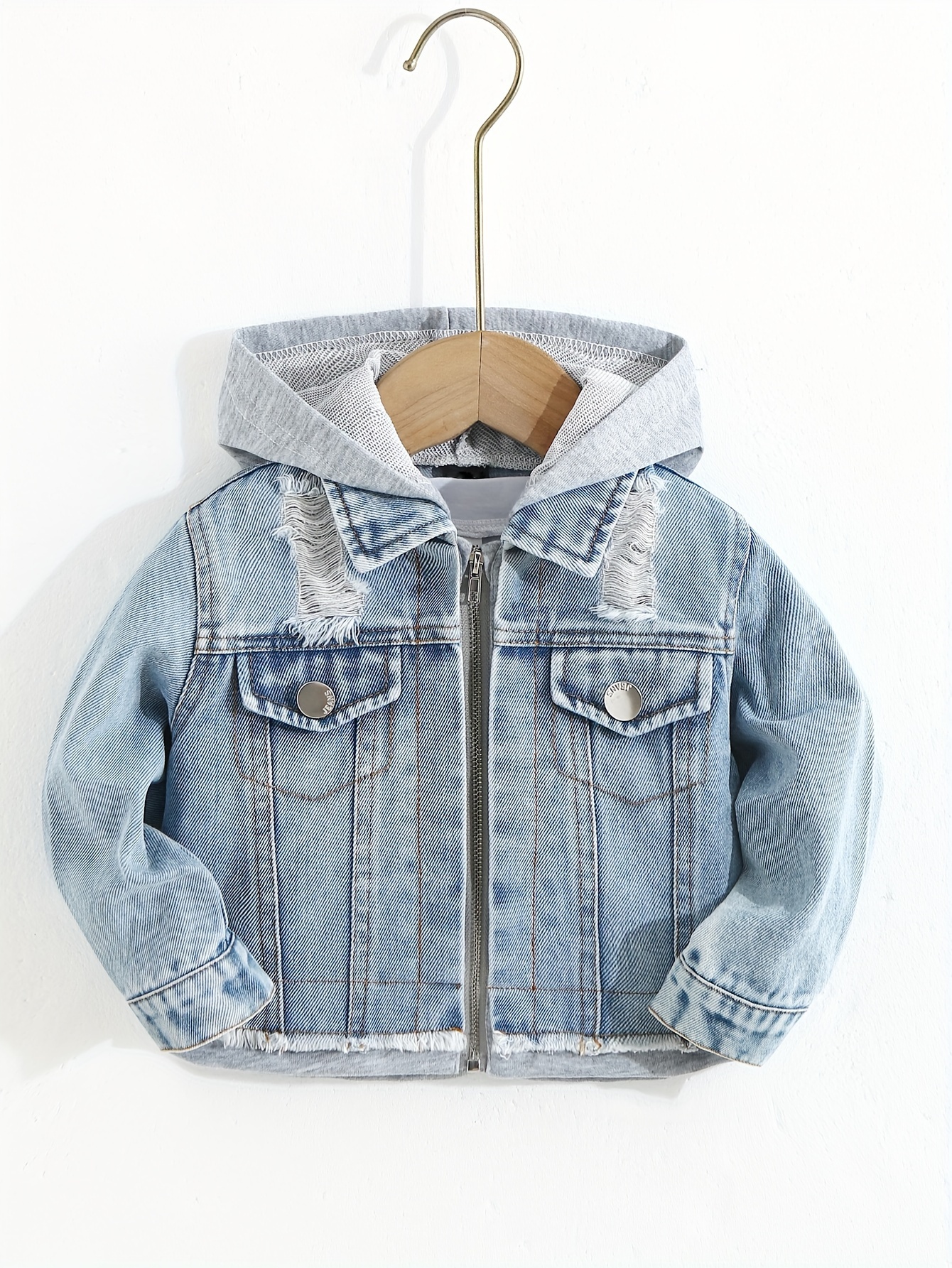 Black Denim Jacket Boys' Jean Jackets Hooded, Lined Shacket