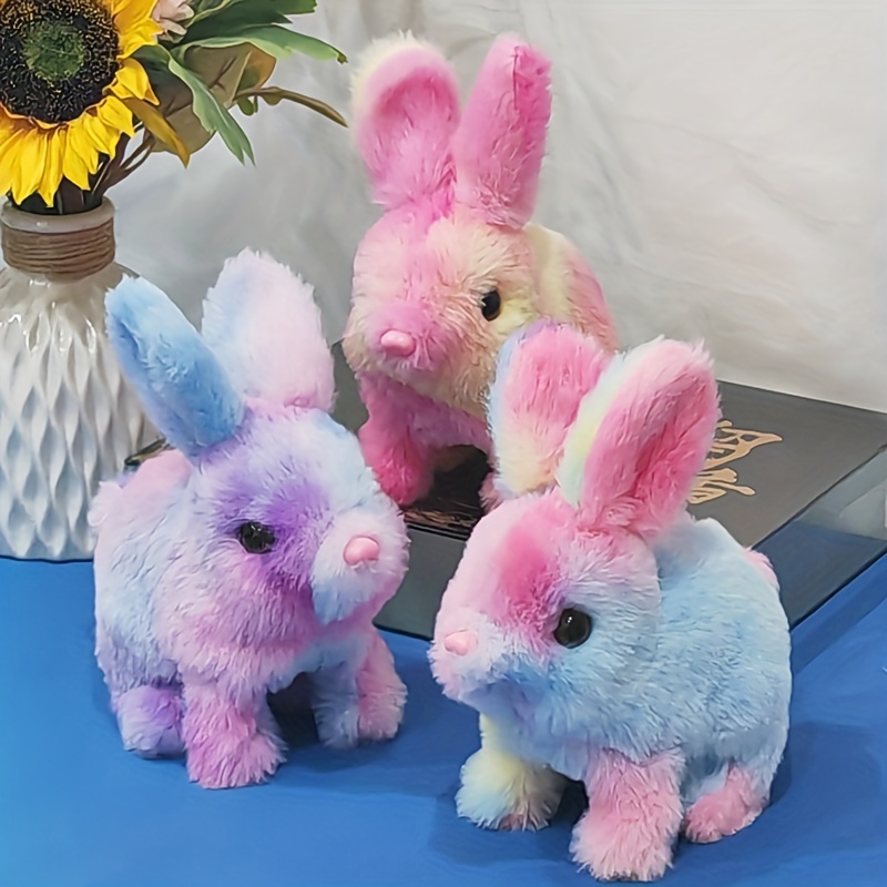 

1pc Easter Bunny Rabbits Simulation Soft Fur Color Starry Sky Color Electric Cute Bunny Children Plush Interactive Animal Doll