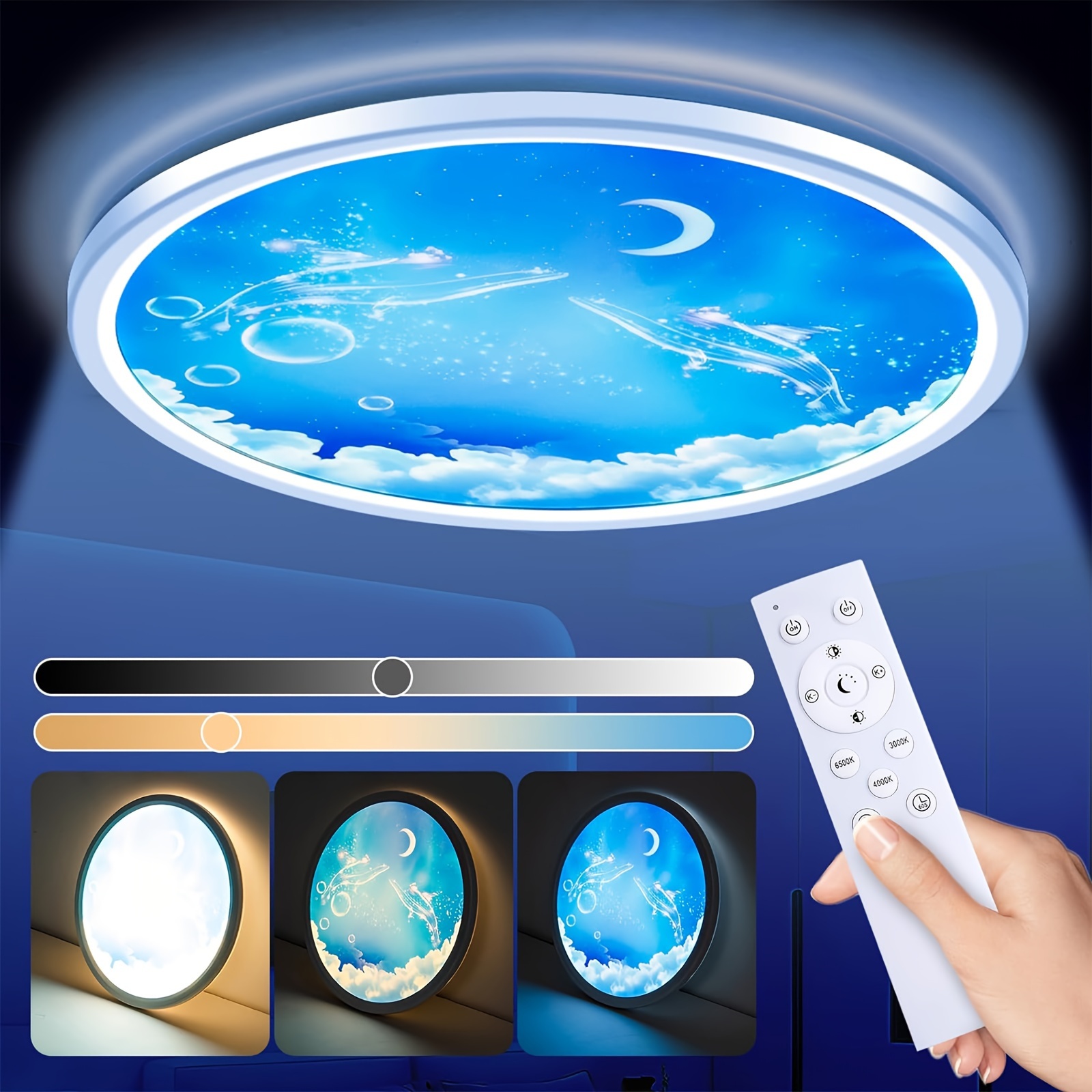 Led Ceiling Light Flat Ceiling Light Round Dimmable With Moon Motif 24 W, 3000-6500 K Ultra Thin Lamp With Remote Control For Room, Living Room, , Balcony, Diameter [energy Class D]
