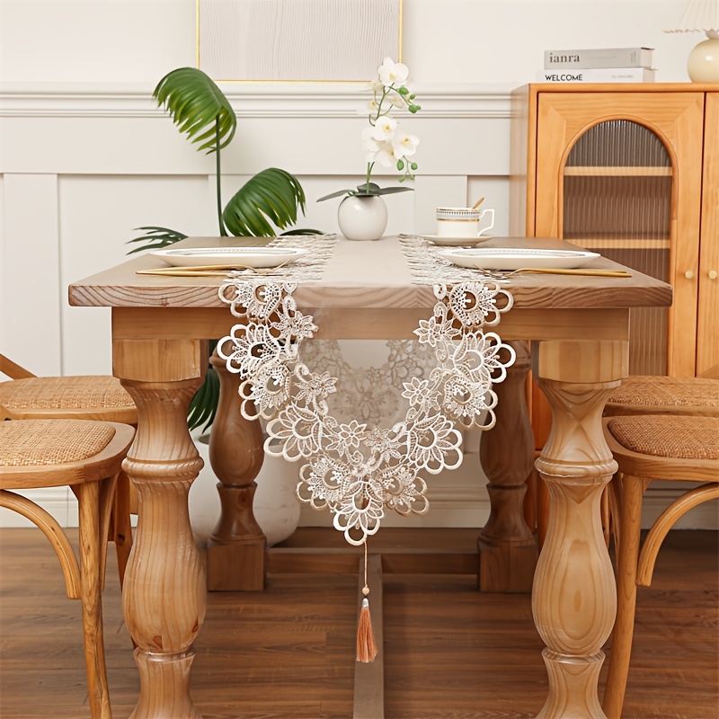 TEMU 1pc Exquisite Lace Gauze Table Runner - Home Decor, Restaurants, Kitchens, Outdoor Picnics, And Wedding Party Layouts