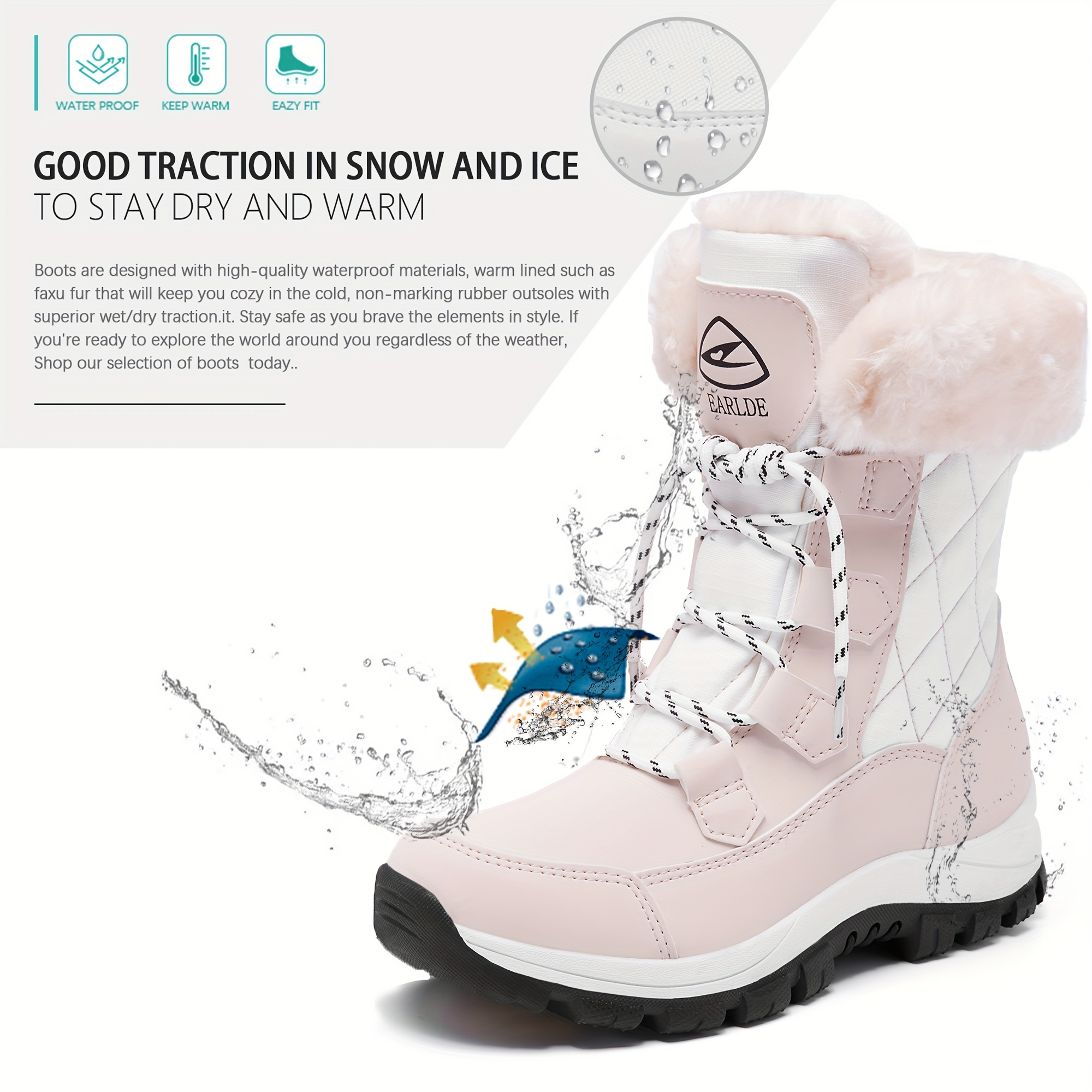   womens snow boot with waterproof lace up   calf outdoor winter deep tread   details 5