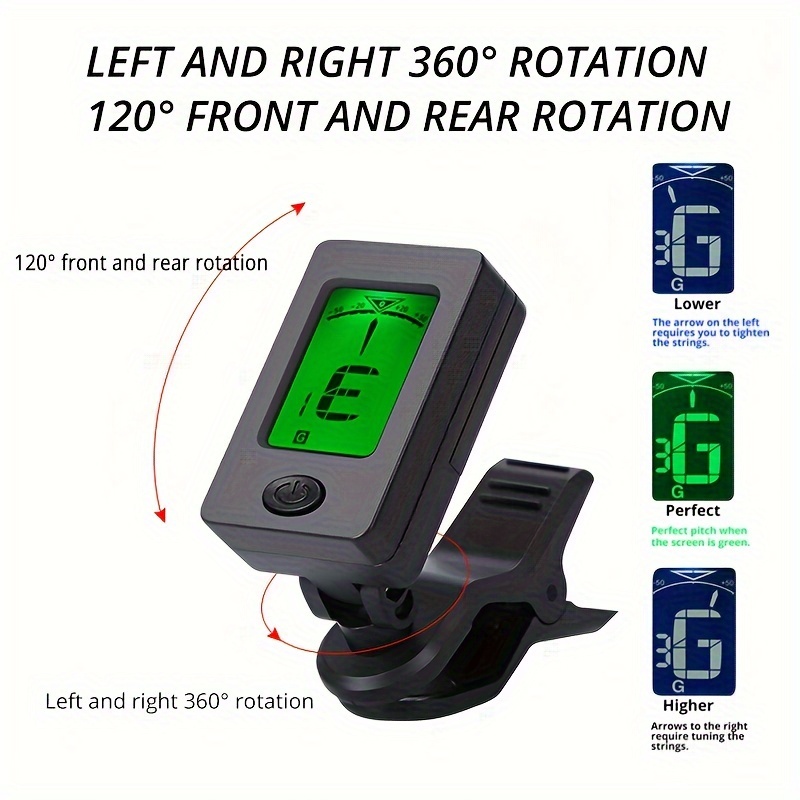 Clip On Guitar Tuner Electronic Clip On Tuner for Most String Instruments Easy Reading Accurate Tuning Tuner Clip for Guitar Green when the tone is accurate, blue when it is inaccurate