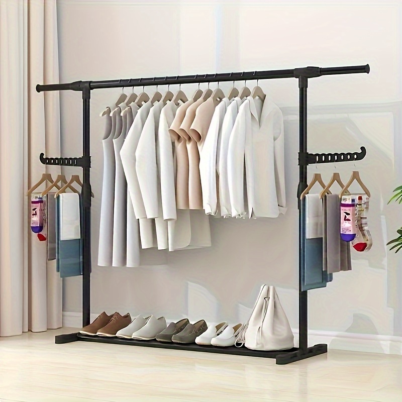 

Versatile Telescopic Clothes Rack - Single Rod, Indoor/outdoor Use For Bedroom & Balcony Storage Portable Clothes Rack Clothes Hanger Rack