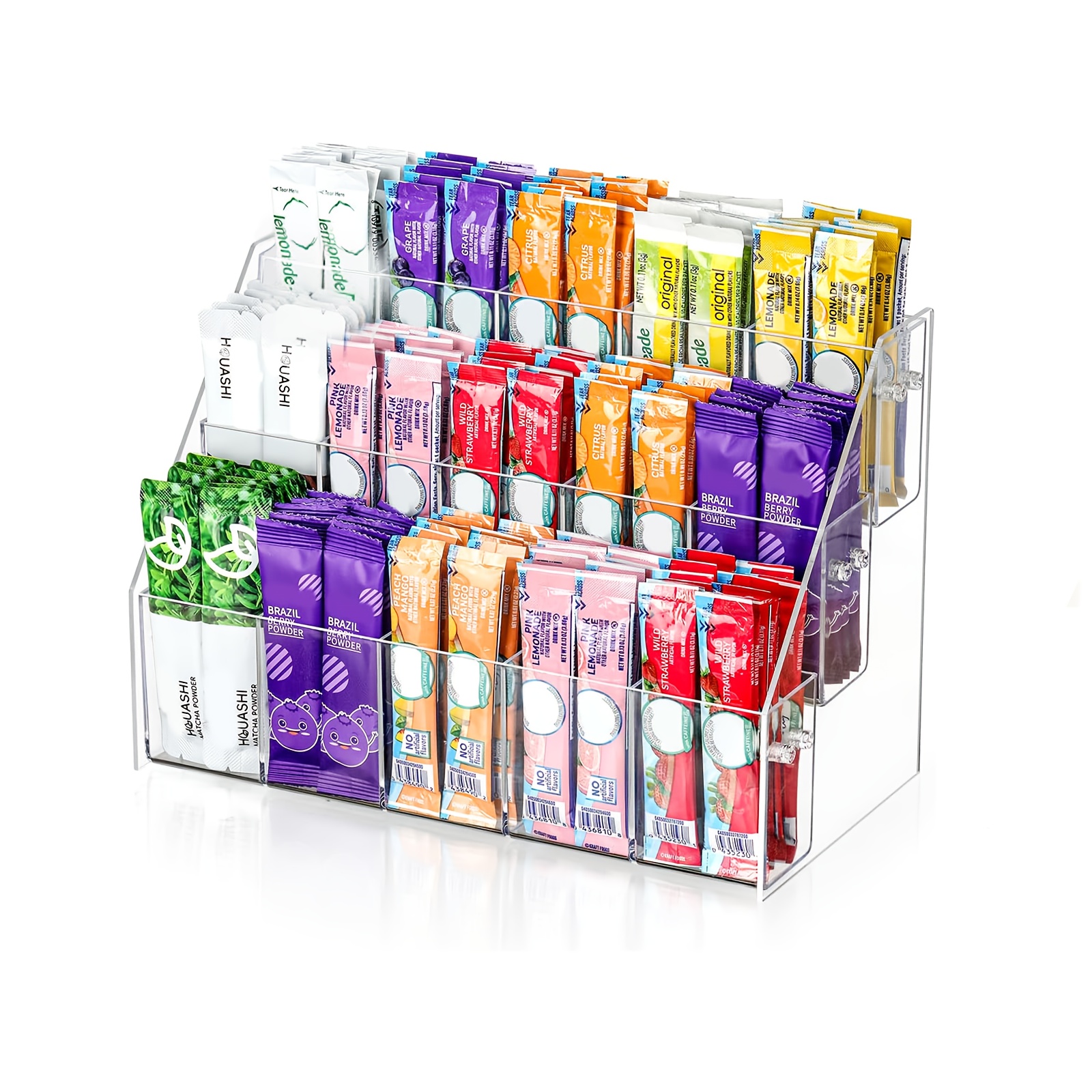 Rotating Organizer, Clear Lazy Susan Turntable for Powder Packets, Water Bottles, Water Flavor Packets, Divided Drink Organizer