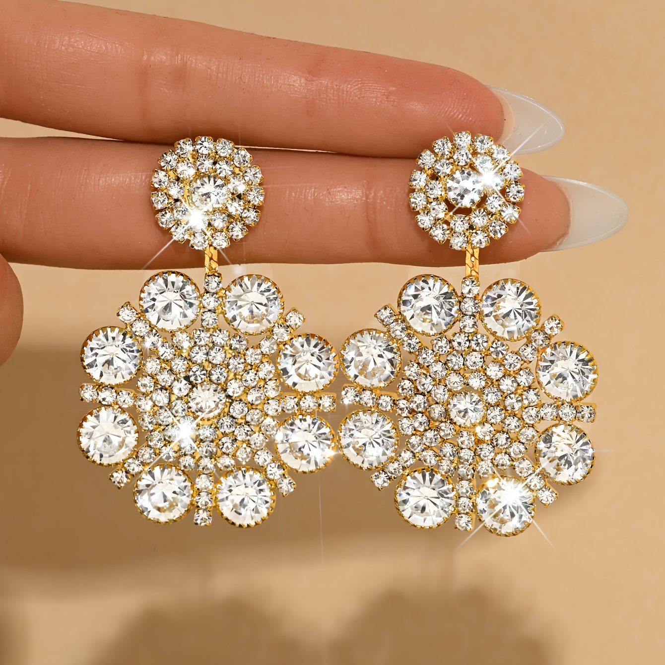 Women's Vintage Snowflake-Shaped Rhinestone Earrings, Holiday Party