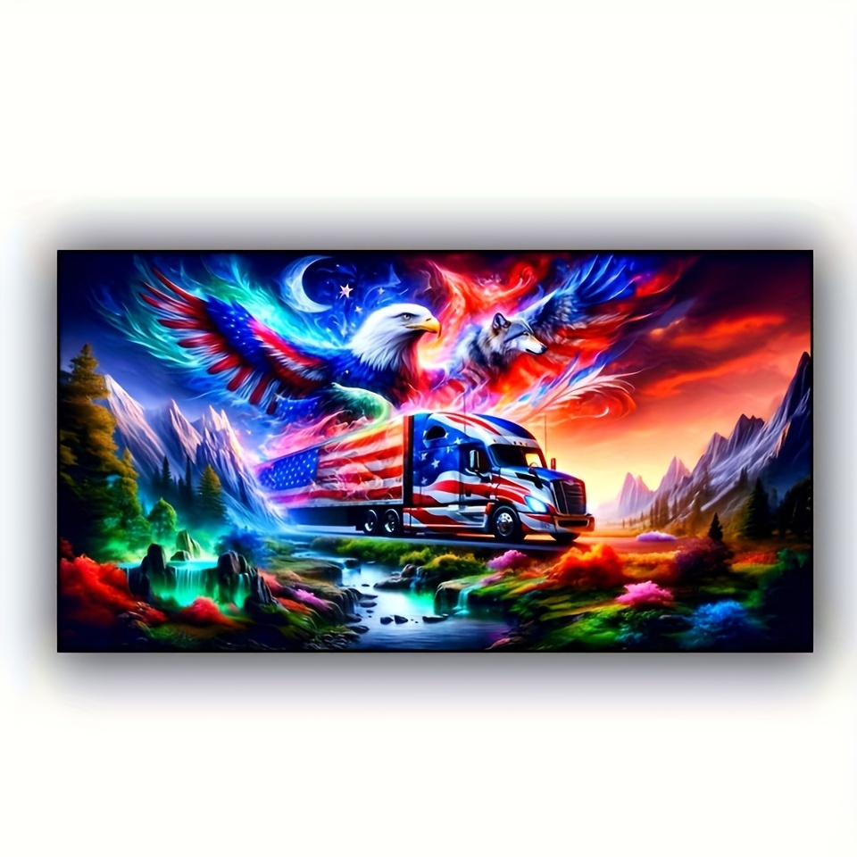 

Landscape Diamond Painting Kit, Wolf Eagle Truck 5d Diy, Round Acrylic Diamonds, Stitch Mosaic Art For Living Room Decor