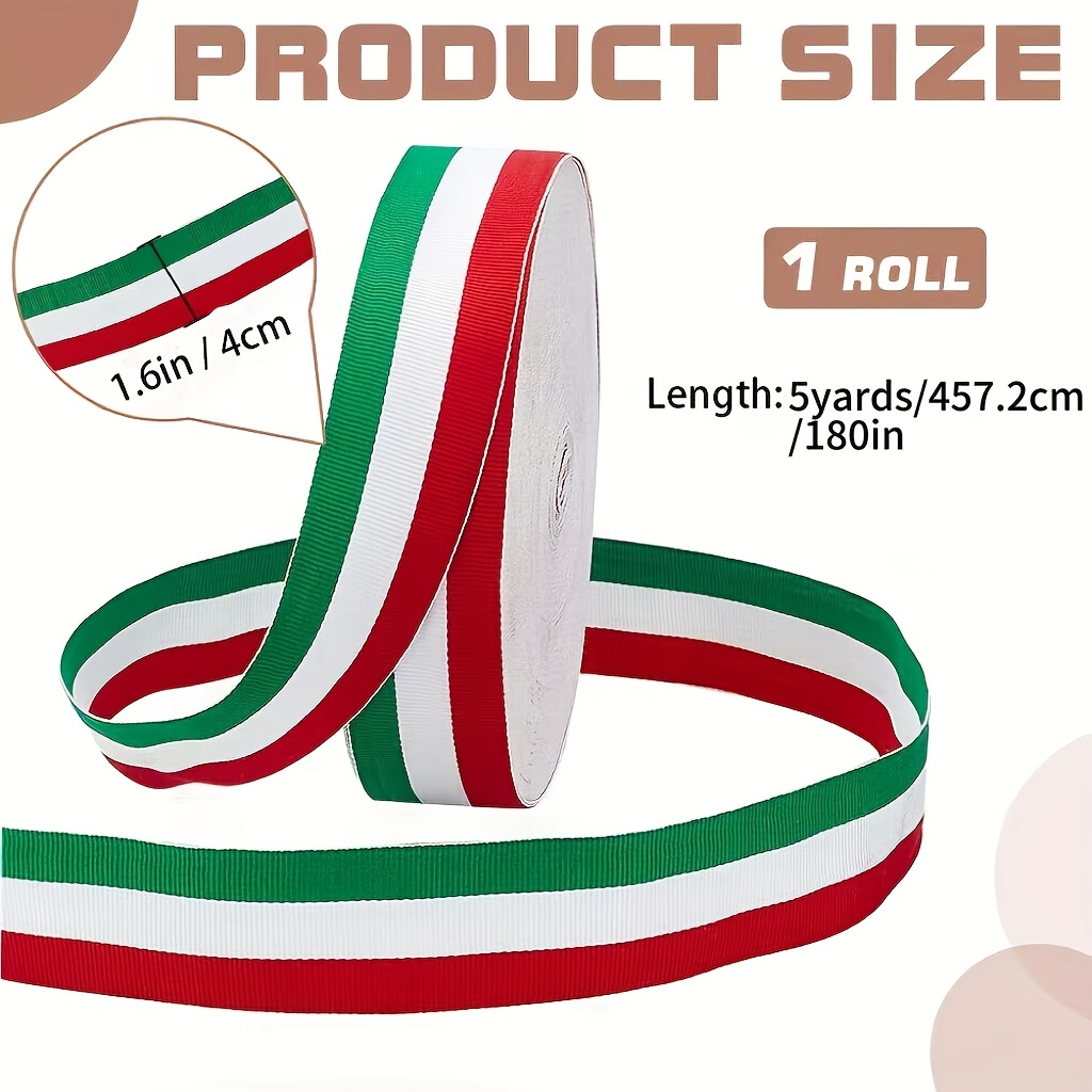 Image of Red White Green Stripe Ribbon 4cm X 5yards, Italian Flag Patriotic Ribbon For Gift Wrapping, Party Decor, Crafts Christmas, Halloween
