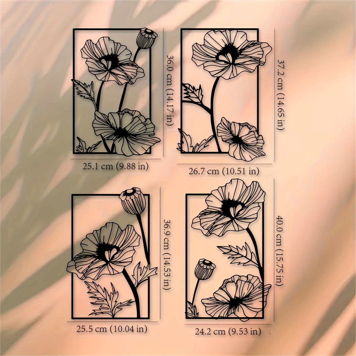 TEMU Set Of 4, Metal Poppy Flower Wall Art, 40 Cm / 15.75 Inches, Unique Metal Poppy Wall Decor, Perfect Birthday Gift, Bathroom Metal Wall Art,