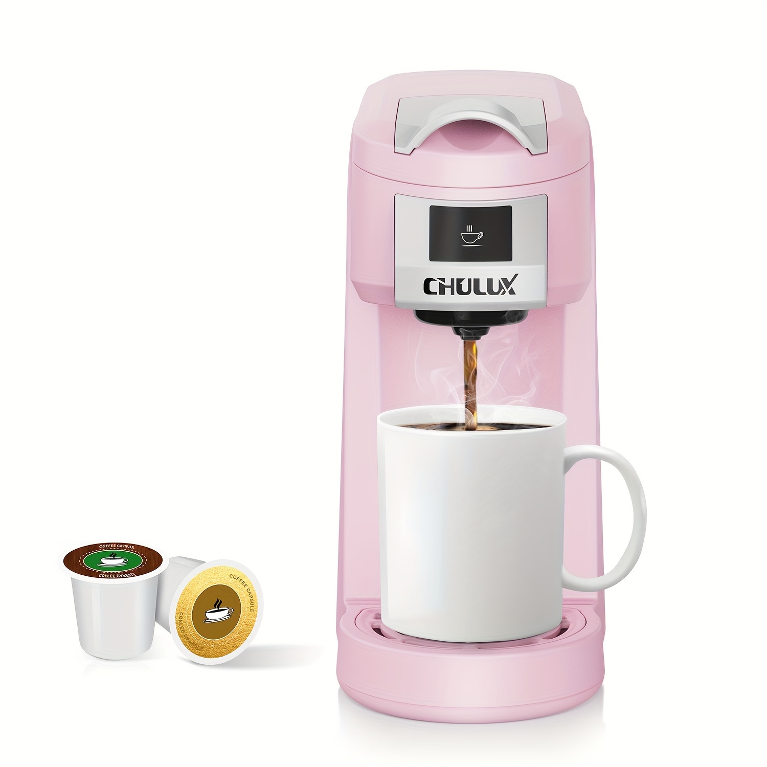 

Single Cup Coffee Maker For K Cup & Ground Coffee, Pink Mini Single Serve Coffee Machine With 1 Button Operation, Fast Brewing In Minutes