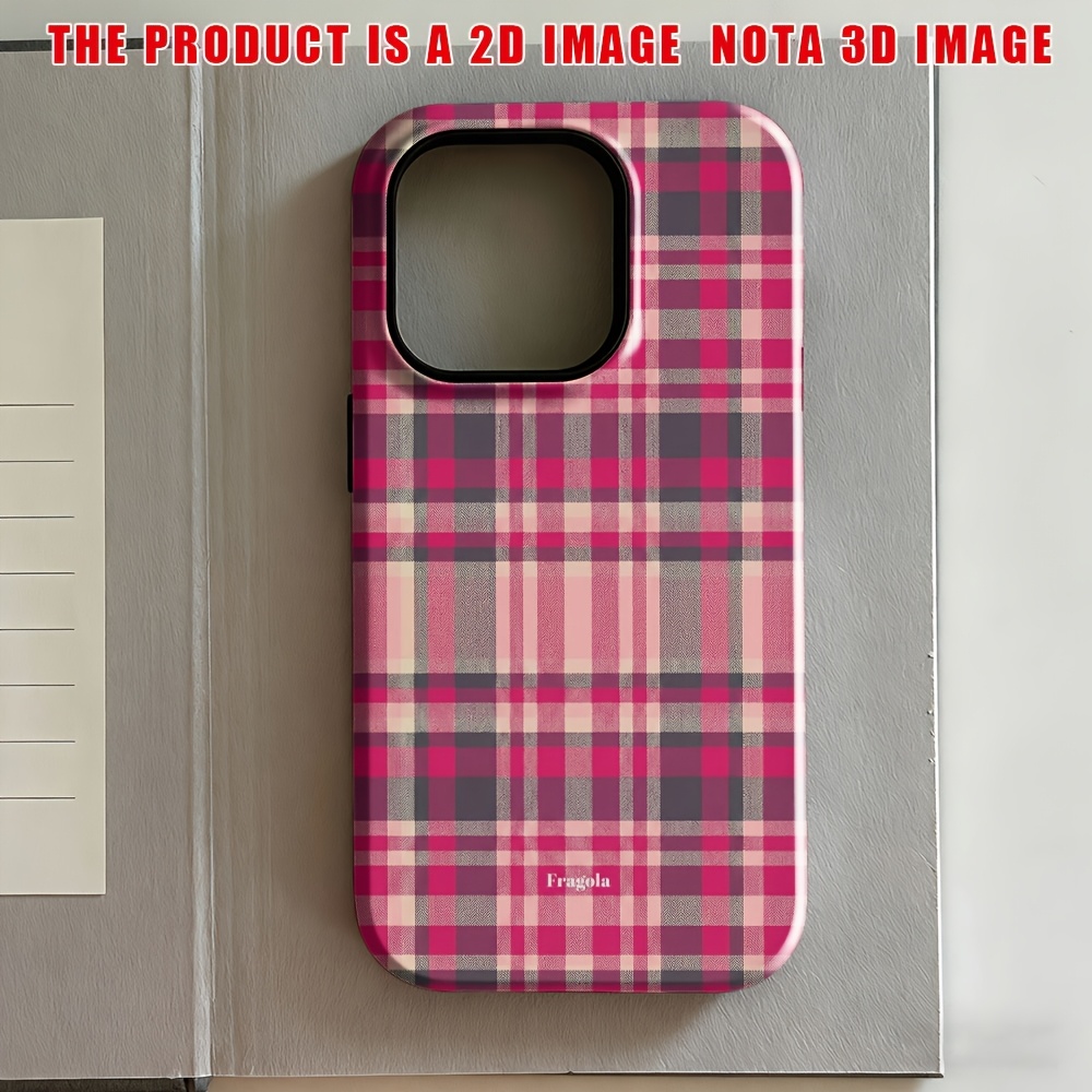 TEMU Phone Case: Plaid Pattern Phone Case Suitable For Iphone 17 16 16e 15 14 13 12 11 Pro Max Xr Xsmax 8 7 Plus Hard Pc Double-layer Back Cover