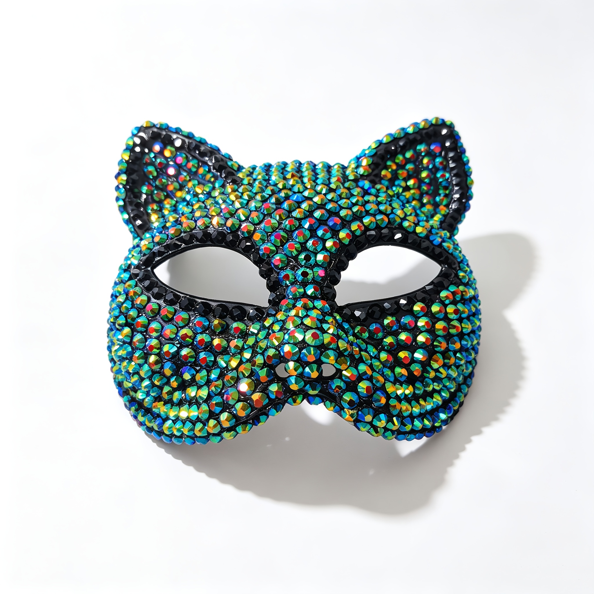 Color-Block Trim Rhinestone Cat Ear Mask with 3D Ears