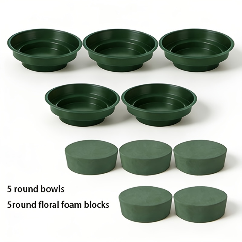 TEMU 10pcs Mixed Floral Foam Set With Bowls, Round Floral Foam Blocks, Includes Bowls And Floral Foam Blocks, Dual-use For Wet And Dry Arrangements,
