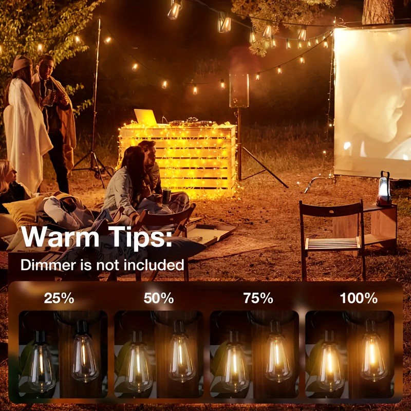 IP44 Dimmable Warm White LED Outdoor String Lights with Shatter-Resistant ST38 Bulbs, Multiple Lengths 50 to 200 ft